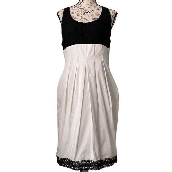 Yigal Azrouel Sleeveless Crochet Top Scoop Neck Black and White Sheath Dress 10 - Picture 1 of 9